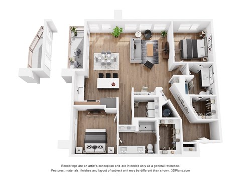 Floor plan for 2 beds, 2 baths, 1466 sqft